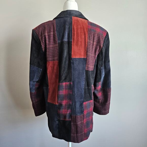 Vtg Brandon Thomas Suede Leather Patchwork Blazer Womens Sz‎ 10 Red Black Jacket - Picture 2 of 13